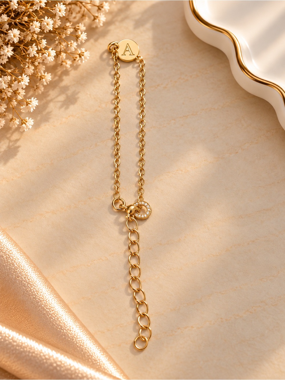 Personalized 'A' Gold Initial Chain Bracelet - Women's Jewelry